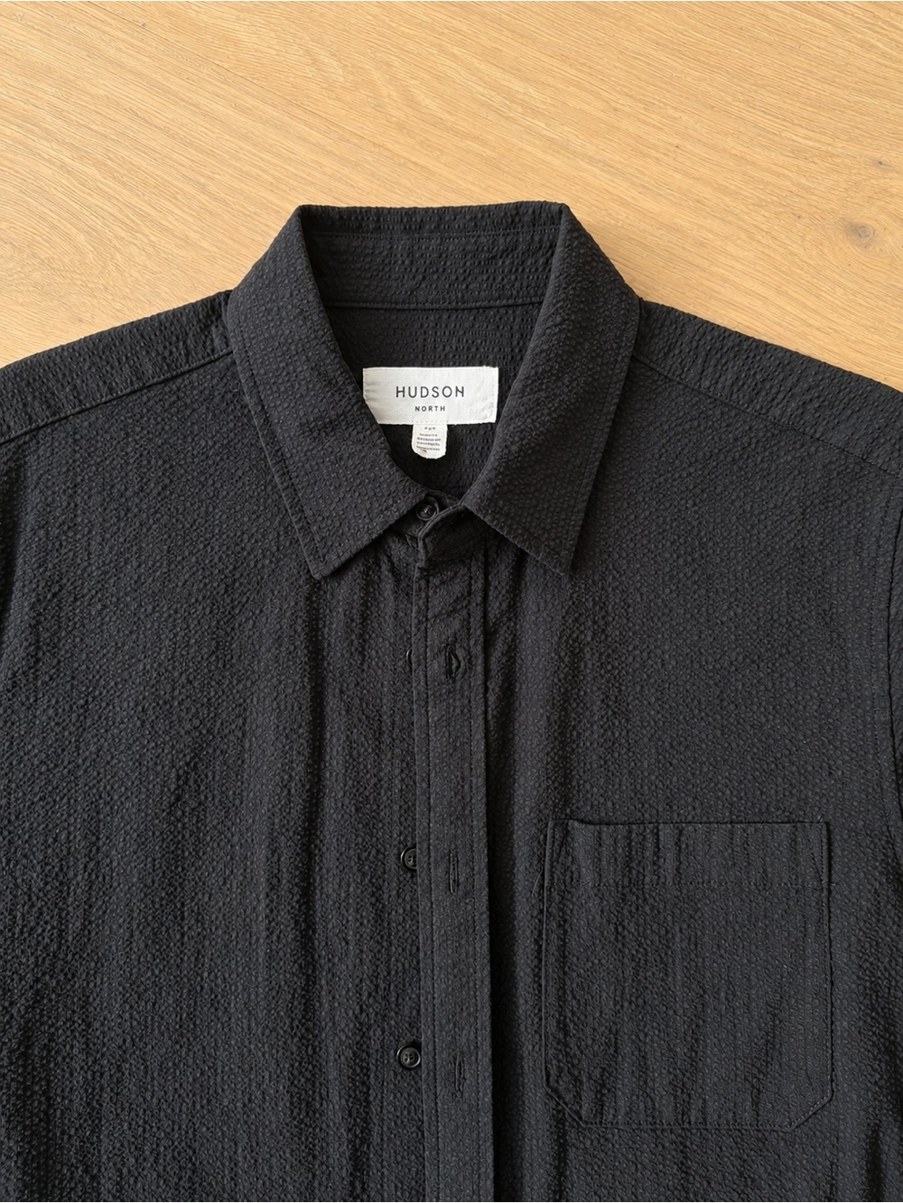 Hudson North Black Seersucker Short-Sleeve Button-Up Shirt